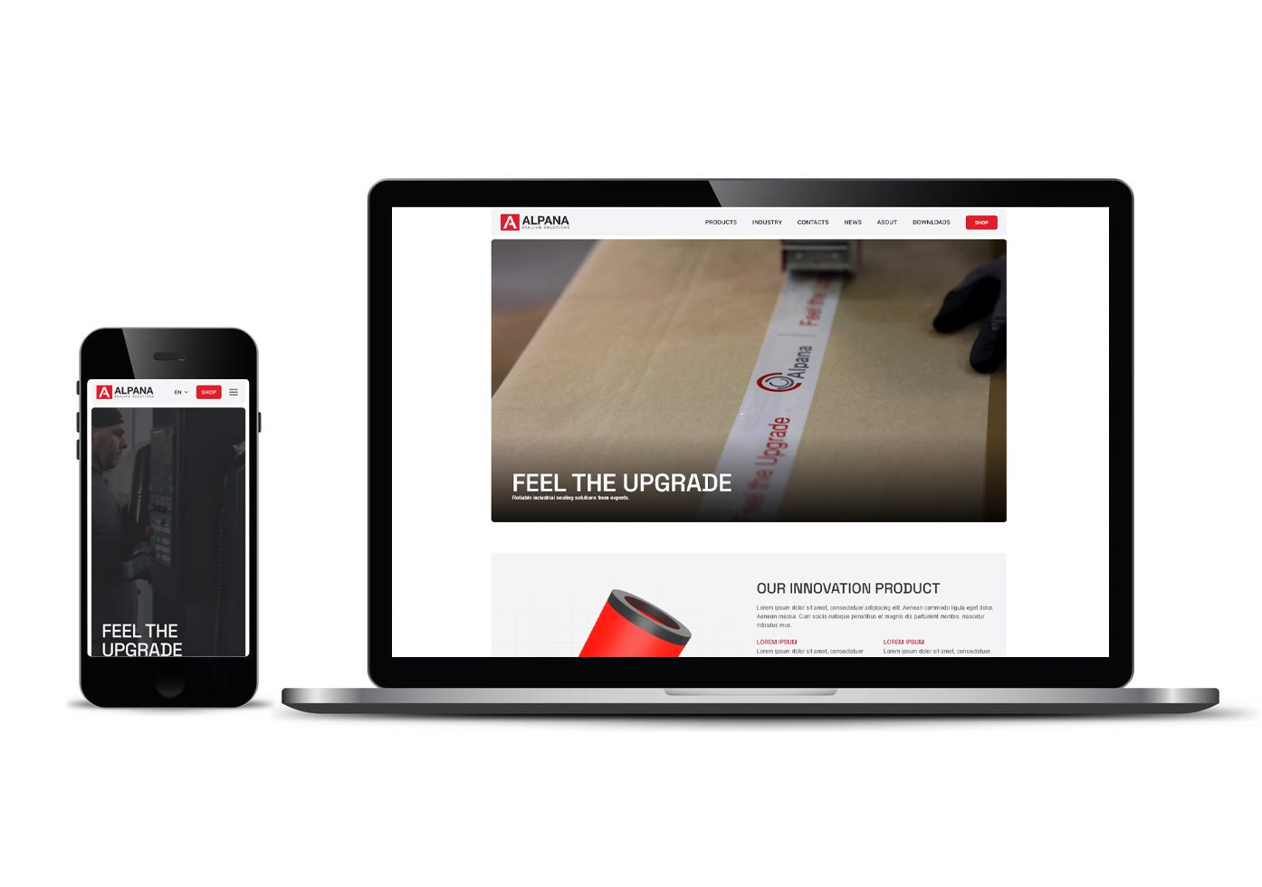 Responsive Alpana Seals industrial website shown on desktop and mobile