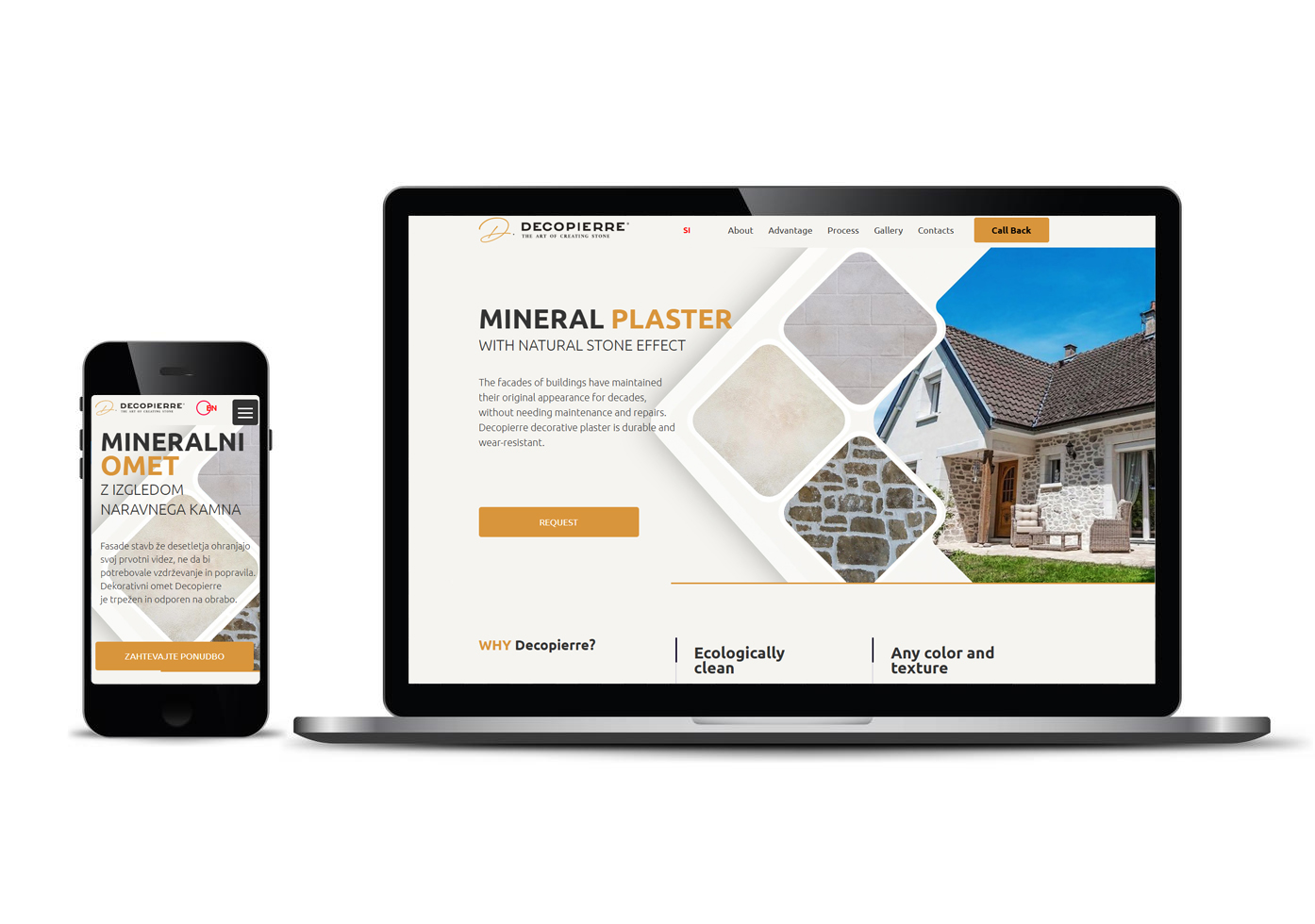 Responsive Decopierre website shown on desktop and mobile