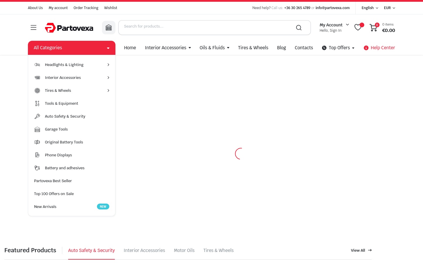 Partovexa automotive parts marketplace homepage